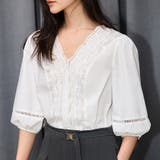 ホワイト | 7分袖Vネックレースブラウス | Doux Belle