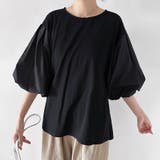 ブラック | 5分袖シンプルボリュームスリーブカットソー | Doux Belle 