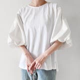ホワイト | 5分袖シンプルボリュームスリーブカットソー | Doux Belle 
