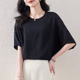 ブラック | 7分袖シンプルブラウス | Doux Belle