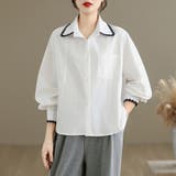 スカラップ刺繍襟長袖シャツ レディース トップス | Doux Belle  | 詳細画像1 