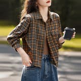 ダークブラウン | チェック柄ゆったり長袖シャツ レディース トップス | Doux Belle 