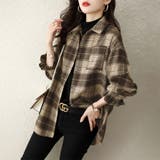 袖シャーリングチェック柄オーバーサイズシャツ レディース トップス | Doux Belle  | 詳細画像10 