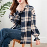 袖シャーリングチェック柄オーバーサイズシャツ レディース トップス | Doux Belle  | 詳細画像2 