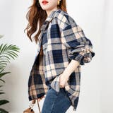 袖シャーリングチェック柄オーバーサイズシャツ レディース トップス | Doux Belle  | 詳細画像4 