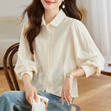 ベージュ | 花柄刺繍丸襟長袖ブラウス レディース トップス | Doux Belle 