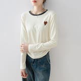 ハートワッペン付きサイドギャザー長袖Tシャツ レディース トップス | Doux Belle  | 詳細画像2 