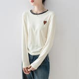 ハートワッペン付きサイドギャザー長袖Tシャツ レディース トップス | Doux Belle  | 詳細画像3 