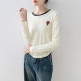 ハートワッペン付きサイドギャザー長袖Tシャツ レディース トップス | Doux Belle  | 詳細画像6 
