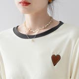 ハートワッペン付きサイドギャザー長袖Tシャツ レディース トップス | Doux Belle  | 詳細画像8 