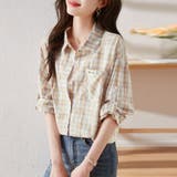 チェック | 淡色チェック柄ドロップショルダーシャツ レディース トップス | Doux Belle 