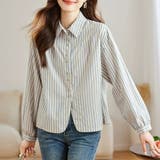 ゴールドボタン付きストライプ長袖シャツ レディース トップス | Doux Belle  | 詳細画像4 