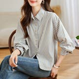 ストライプ | ゴールドボタン付きストライプ長袖シャツ レディース トップス | Doux Belle 