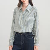 ストライプ柄レギュラーフィット長袖シャツ レディース トップス | Doux Belle  | 詳細画像7 