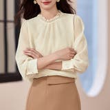 パール調ビーズ付きシアーフリルブラウス レディース トップス | Doux Belle  | 詳細画像2 