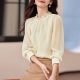 パール調ビーズ付きシアーフリルブラウス レディース トップス | Doux Belle  | 詳細画像6 