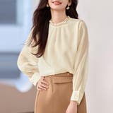 ベージュ | パール調ビーズ付きシアーフリルブラウス レディース トップス | Doux Belle 