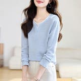 レイヤード風キーネック凹凸素材長袖カットソー レディース トップス | Doux Belle  | 詳細画像6 
