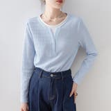 レイヤード風キーネック凹凸素材長袖カットソー レディース トップス | Doux Belle  | 詳細画像7 