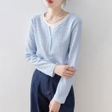 レイヤード風キーネック凹凸素材長袖カットソー レディース トップス | Doux Belle  | 詳細画像8 