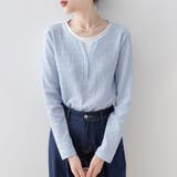レイヤード風キーネック凹凸素材長袖カットソー レディース トップス | Doux Belle  | 詳細画像9 
