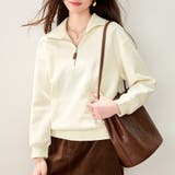 ベージュ | ハーフジップ切替ポケット付き長袖スウェット レディース トップス | Doux Belle 