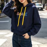 ネイビー | カラフルロゴ刺繍配色パーカー レディース トップス | Doux Belle 