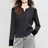 ダークグレー | ベロア調切り替えキーネックカットソー レディース トップス | Doux Belle 