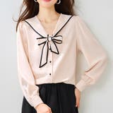 ピンク | セーラーカラー配色パイピングリボンブラウス レディース トップス | Doux Belle 