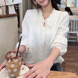 フリルカラーレース切替長袖ブラウス レディース トップス | Doux Belle | 詳細画像1