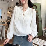 フリルカラーレース切替長袖ブラウス レディース トップス | Doux Belle | 詳細画像4
