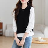 レイヤード風アシンメトリー長袖トップス レディース トップス | Doux Belle | 詳細画像3