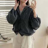 ブラック | チェック柄フード付き長袖シャツアウター レディース トップス | Doux Belle