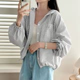 アイボリー | チェック柄フード付き長袖シャツアウター レディース トップス | Doux Belle