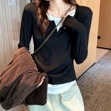 レイヤード風スリットネックリブ長袖カットソー レディース トップス | Doux Belle | 詳細画像10