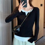 レイヤード風スリットネックリブ長袖カットソー レディース トップス | Doux Belle | 詳細画像11