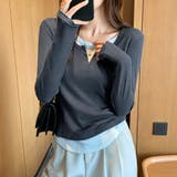 レイヤード風スリットネックリブ長袖カットソー レディース トップス | Doux Belle | 詳細画像7