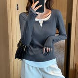 レイヤード風スリットネックリブ長袖カットソー レディース トップス | Doux Belle | 詳細画像8