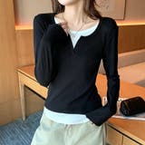 レイヤード風スリットネックリブ長袖カットソー レディース トップス | Doux Belle | 詳細画像9