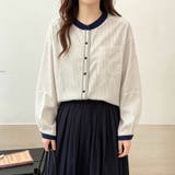 バイカラー配色ストライプ長袖シャツ レディース トップス | Doux Belle | 詳細画像6