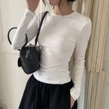 ホワイト | ベーシックフィット長袖クルーネックカットソー レディース トップス | Doux Belle