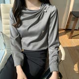グレー | ドレープパール調装飾長袖ブラウス レディース トップス | Doux Belle