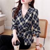 チェック柄カシュクール風リボンシャツ レディース トップス | Doux Belle | 詳細画像11