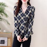 チェック柄カシュクール風リボンシャツ レディース トップス | Doux Belle | 詳細画像12
