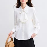 ボウタイ風ビジューボタン長袖ブラウス レディース トップス | Doux Belle | 詳細画像10
