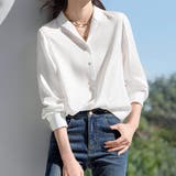 ホワイト | ベーシック長袖シャツブラウス レディース トップス | Doux Belle