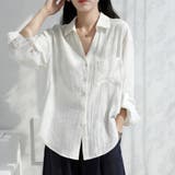 ホワイト | スキッパーネック長袖シャツ レディース トップス | Doux Belle