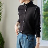 斜めボタンスタンドカラー長袖ブラウス レディース トップス | Doux Belle | 詳細画像12