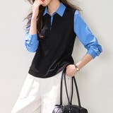 モノトーン配色レイヤード風ドッキングシャツブラウス レディース トップス | Doux Belle | 詳細画像5
