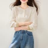 刺繍カフスデザイン長袖シャツブラウス レディース トップス | Doux Belle | 詳細画像3